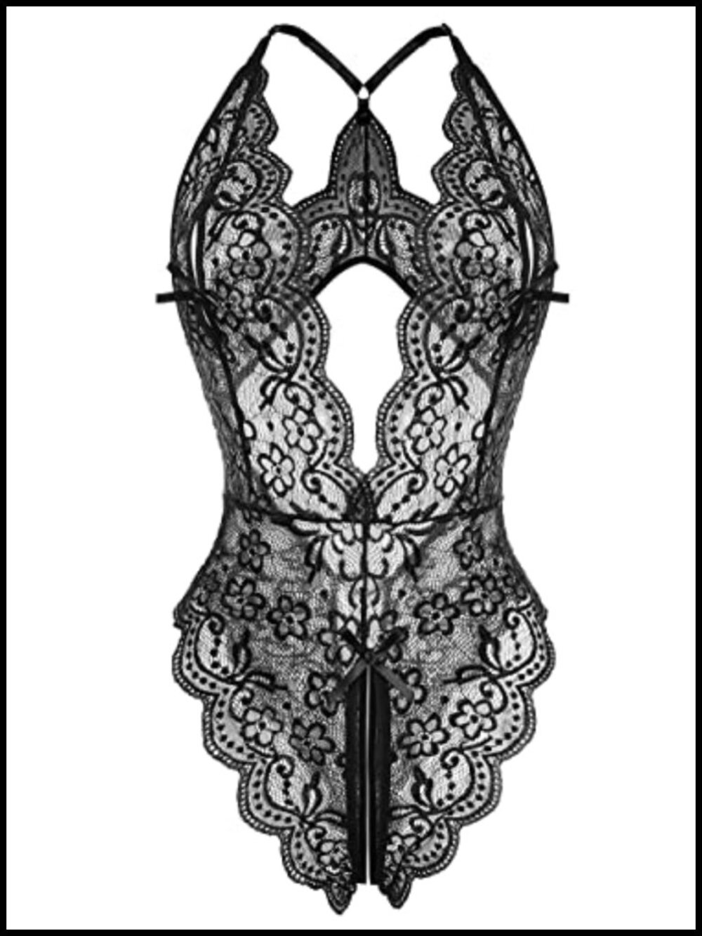Lace Babydoll Lingerie Deep V Neck Crotchless Teddy Bodysuit